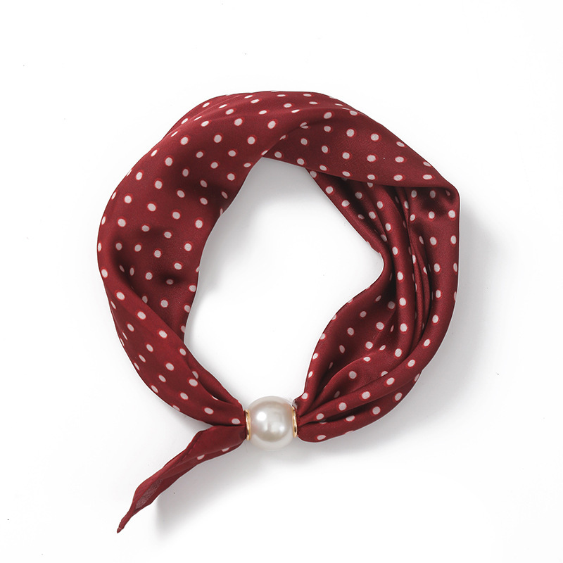 Designer Womens Small Satin Neck Scarf With Pearl Buckle Printed Square Scarves High Quality Neck Warmer Elegant Decorative Neck Band For Daily Bag - view 6