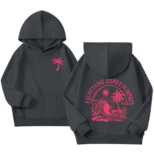 hot selling POD custom California-style wave-print hoodie with palm tree design, loose-fitting street casual pullover - view 6