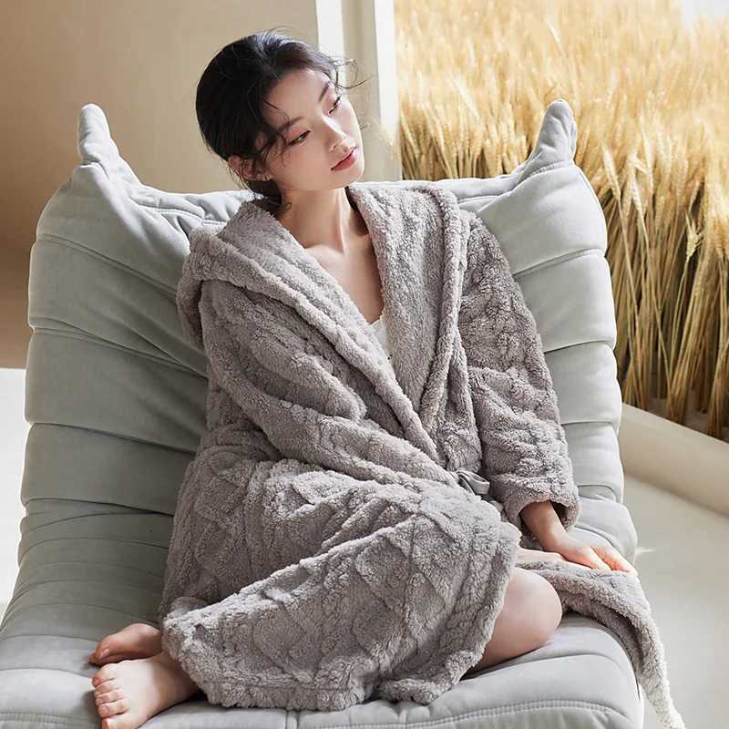 Lounge Women's Sleep Autumn Winter Hooded Women Coral Fleece Long Nightgown Sleepshirts Home Dress Sleepwear Keep Warm Nightdress Indoor Clothes  - view 6