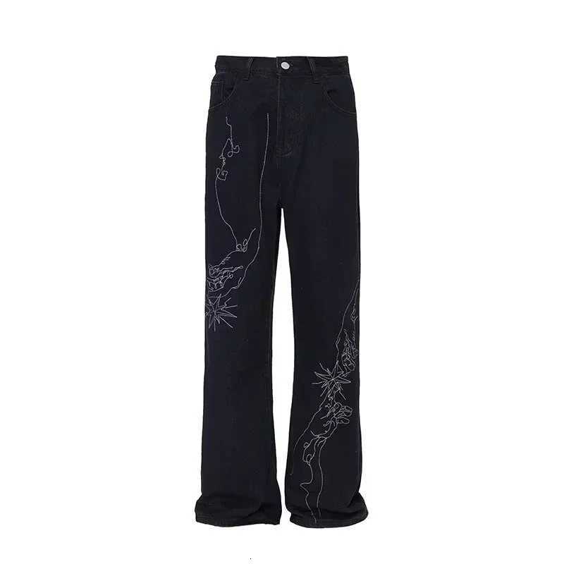 Men's Jeans 2026 New Goth Vintage Embroidered Baggy Jeans For Men Punk Hip Hop Harajuku Denim Pants Y2K Streetwear Straight Wide Leg Jean H260924 - view 5