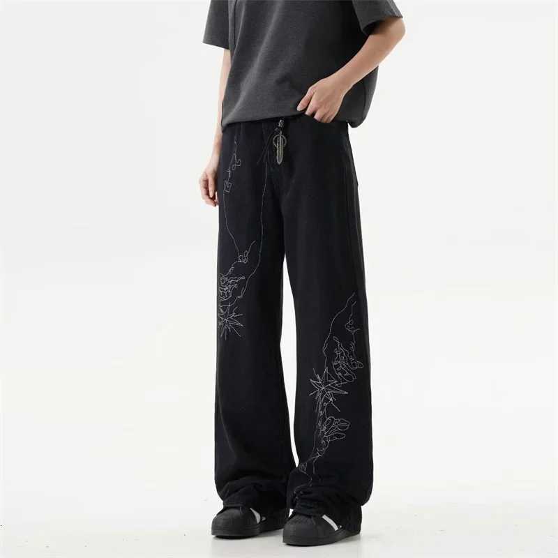 Men's Jeans 2026 New Goth Vintage Embroidered Baggy Jeans For Men Punk Hip Hop Harajuku Denim Pants Y2K Streetwear Straight Wide Leg Jean H260924 - view 3