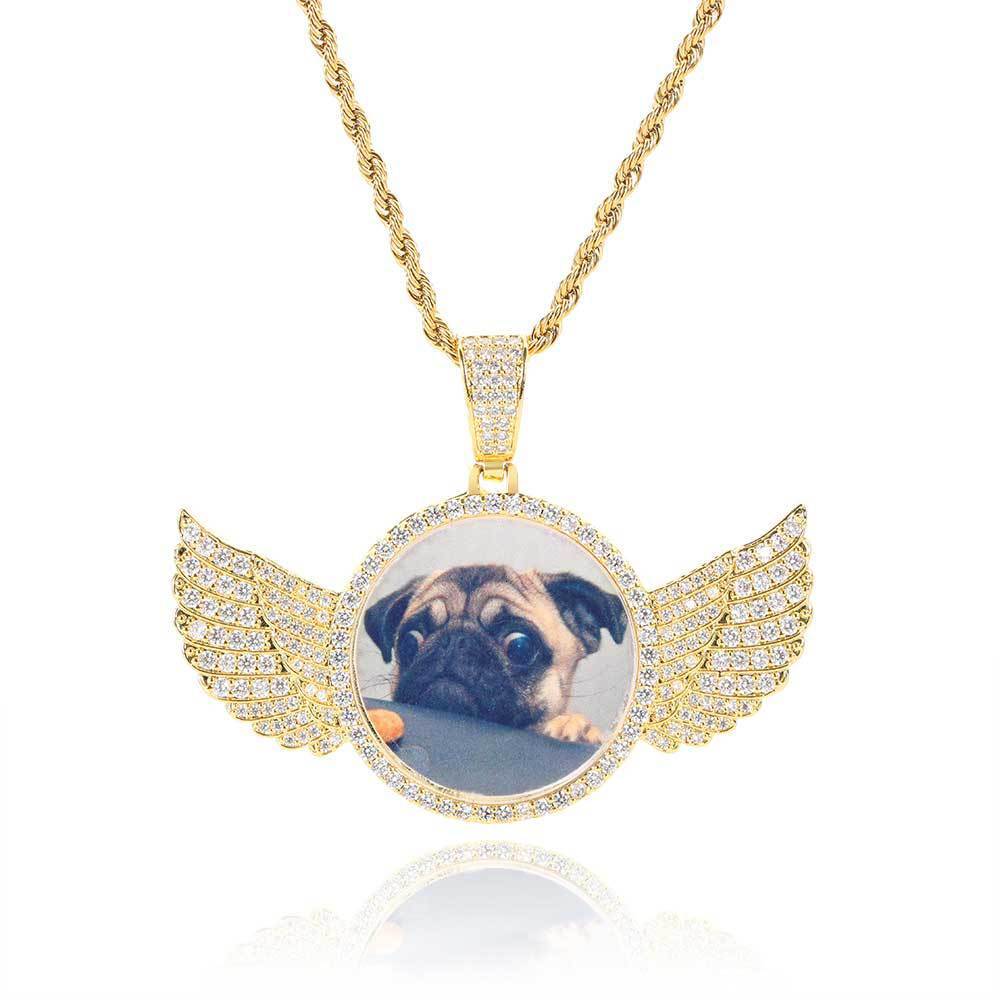 Hip-hop Necklace 18K Gold Plated Iced Moissanite Bling Wing Photo Blank Pendant Link Chain for Parties Dropshipping - view 5