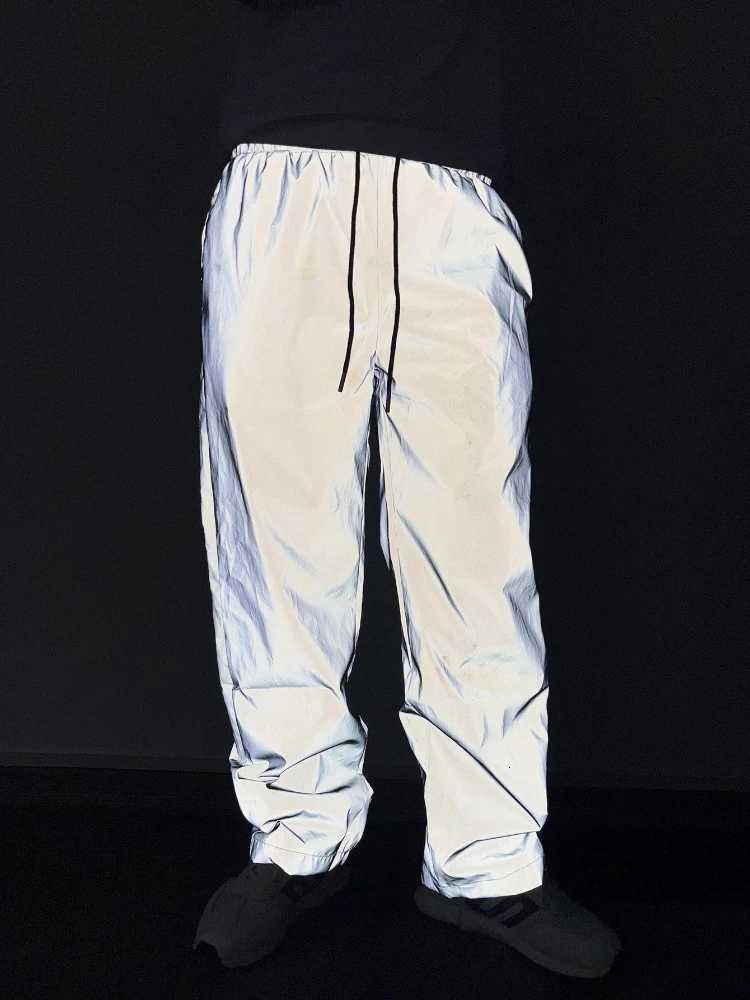 Men's Pants Men Reflective Sweatpants Loose Straight Casual Jogger Pants Hip Hop Trendy Sports Cycling Safety Stripe Daily Wear Trousers D260924