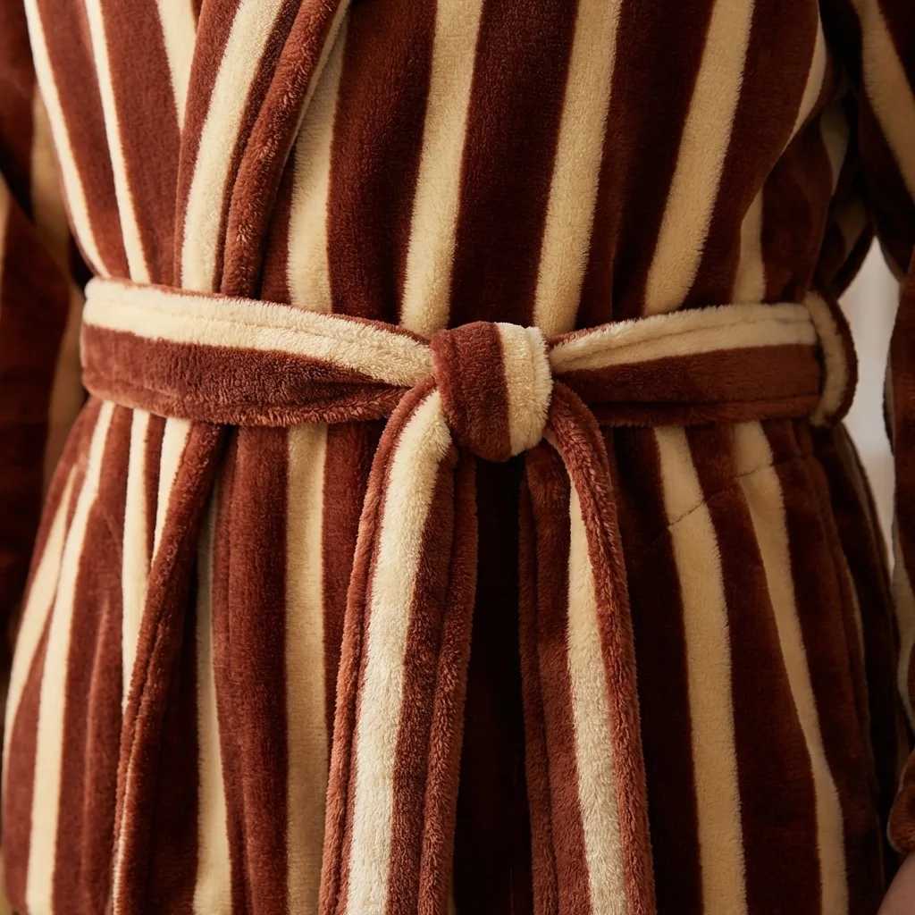 Sleep Lounge Women's Autumm Winter New Flannel Robe Kimono Gown Sleepwear Men's Thicken Warm Stripe Bathrobe Home Clothes Coral Fleece Loung - view 5