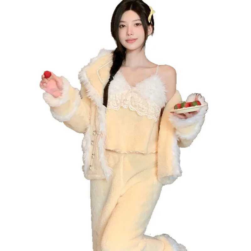 Sleep Lounge Women's Thick Coral Fleece Sleepwear Set Long Hooded Winter Home Clothes Sweet Cartoon Print Warm Home Suit Polyester Fiber Long Sle - view 6
