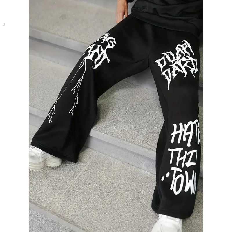 Men's Pants 2026 New Summer American Graphic Baggy Pants Men's Black Gothic Print Wide Leg Fast Dry Sweatpants Y2K Streetwear Trousers D2609 - view 4