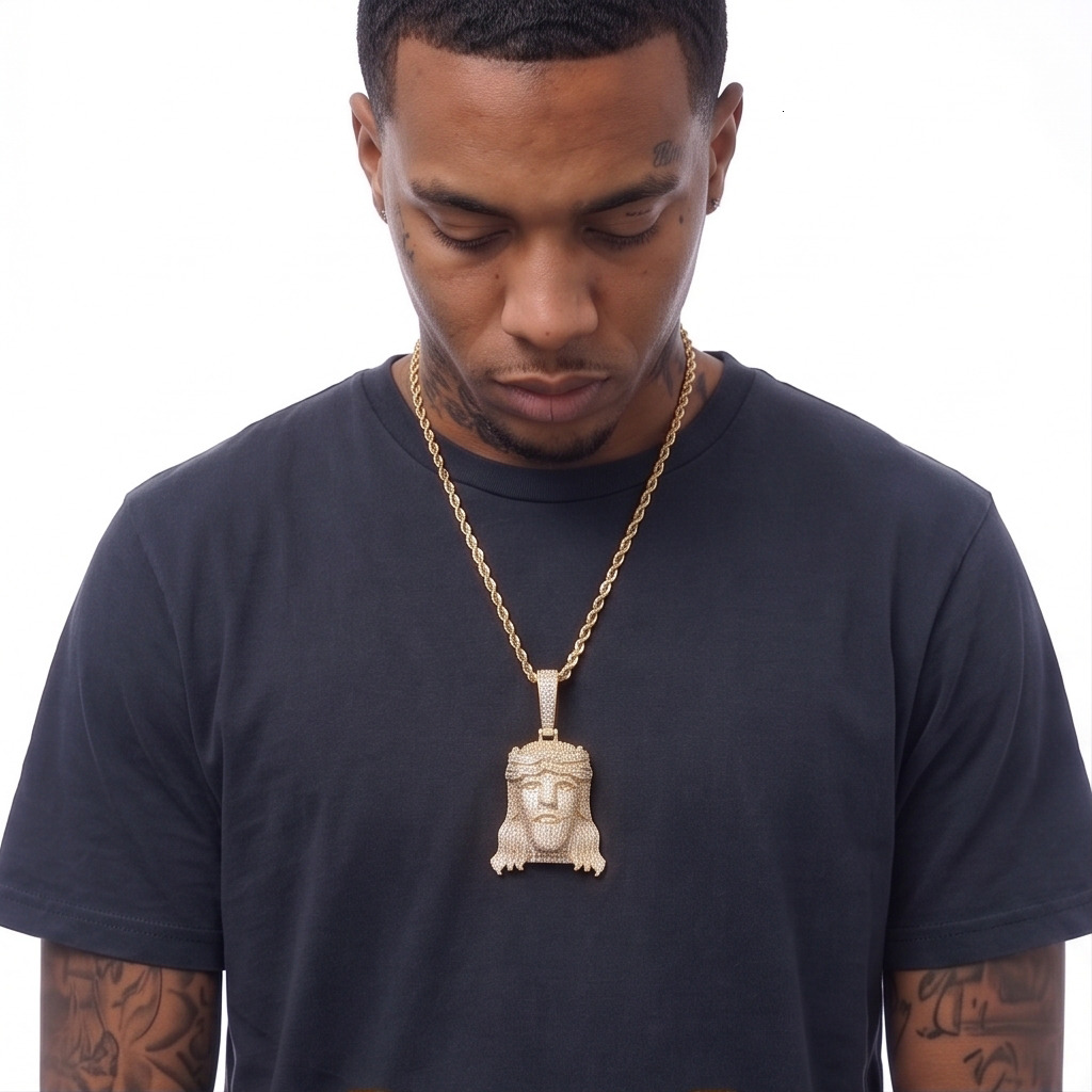 New Large Hip-Hop Figure Head Full Moissaniteia Pendant Necklace Men's Hip-Hop Jewelry Statement Chain - view 7
