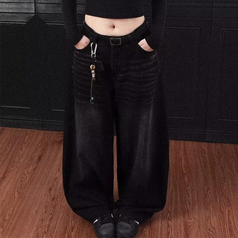 Goth Letter Printed Black Curved Denim Trousers For Men Y2K Vintage Streetwear Straight Jeans Hip Hop Fashion Baggy Jean Pants 260923 - view 3