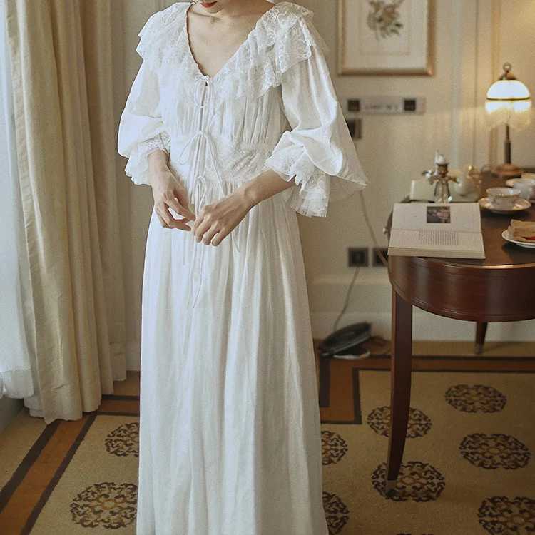 Lounge Women's Sleep Women 100% Cotton Spring Autumn Elegant Long Sleeve 2 Pieces Nightgown Palace Court Style Retro Nightdress Morning Gown Robe - view 6