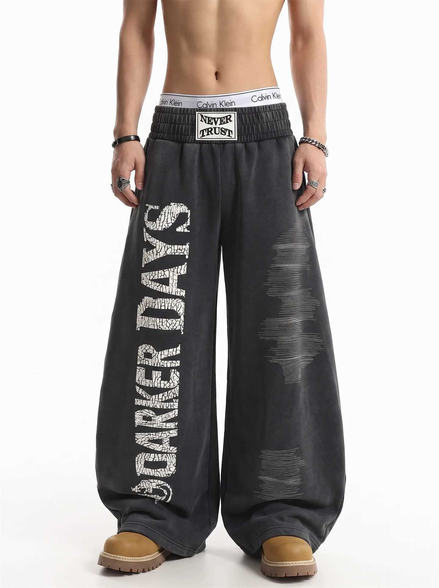 Men's Jeans Retro American High Street Washed out Sweatpants Men's Loose Casual Sports Cotton Trousers Drawstring Wide Leg Pants H260924