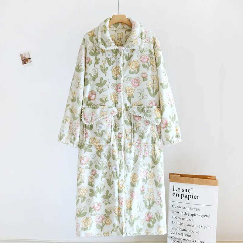 Sleep Lounge Women's Coral Velvet Robe Women's Autumn And Winter Flower Printed Dress Flannel Bathrobe Female Thicken Warm Sleepwear Shower  - view 4