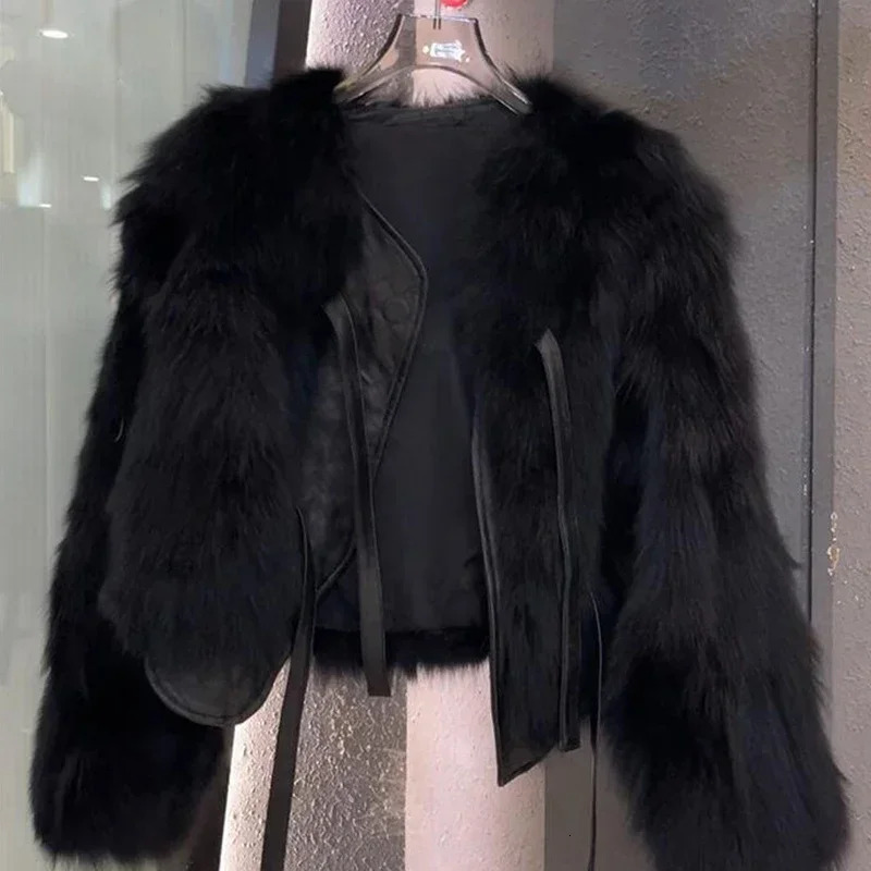autumn and winter fur coat womens short style fox Korean version versatile lace up thick top 260928 - view 3