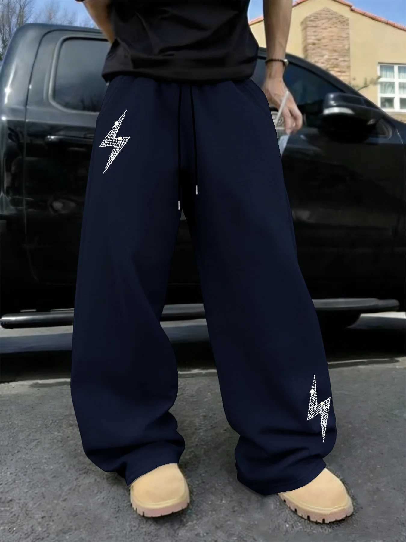 Men's Pants Men's Autumn Lightning Print Straight-Leg Sweatpants Casual Stylish and Versatile Suitable for Sports and Daily Wear D260924 - view 5