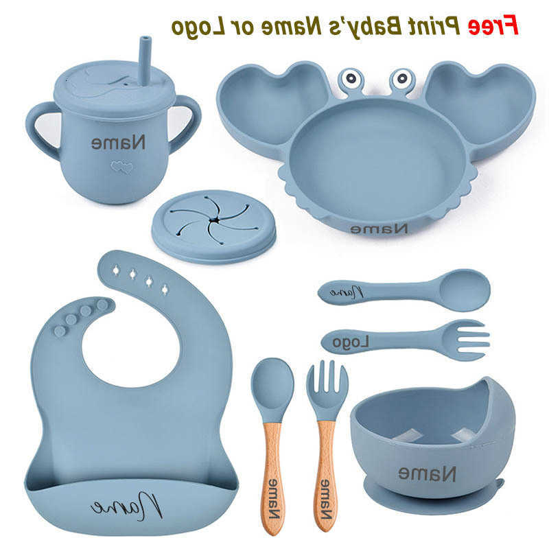 Baby Feeding Other Crab Plate For Baby Silicone Tableware Suction Bowl Plate Tray Bibs Spoon Personalized Name Baby's Name Feeding Set For Kids C