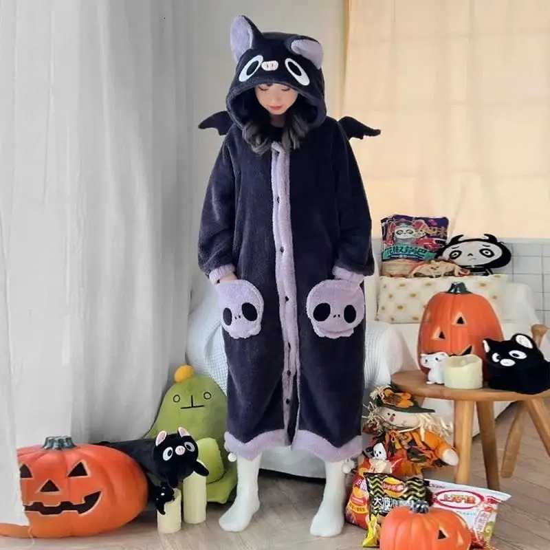 Sleep Lounge Women's Winter Pajamas For Women Cartoon Hooded Long Robe Cute Nightgown Sleepwear Bat Animal Kawaii Flannel Warm Comfy Lounge Bathr - view 4