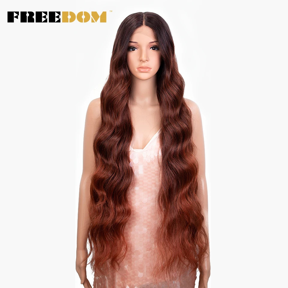 FREEDOM Synthetic Lace Front Wig 36 inch Body Wave Wigs For Women Ombre Blonde Ginger Highlight Wig Long Wavy Cosplay Wigs 260922