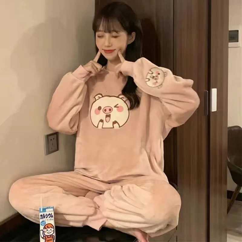 Lounge Women's Sleep Thickened Warm Sleepwear for Winter Plus Size Padded Flannel Long Sleeve Student Pajamas Loungewear Two Piece Nightwear Home - view 4
