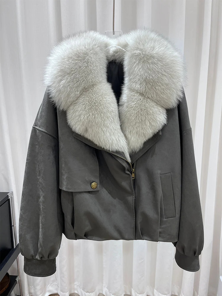 Winter Natural Fox Fur Collar Goose Down Jacket Women Motorcycle Suit y Puffer Jackets Clothing 260924 - view 7