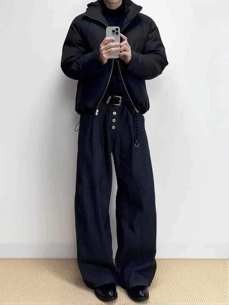 Men's Pants Old Money Men Wide Leg Suit Pants Casual High waist Button Dress Pants Fashion Streetwear Straight Long Trousers Work Wear D260924 - view 4