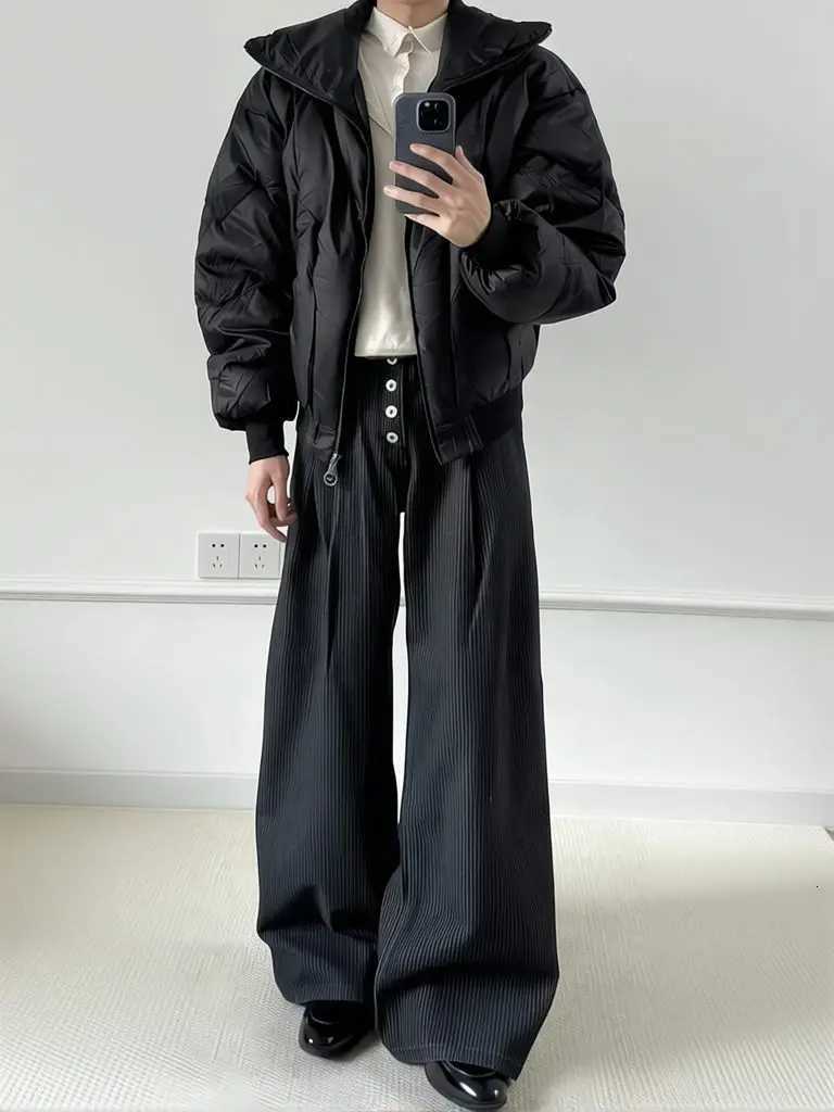Men's Pants Old Money Men Wide Leg Suit Pants Casual High waist Button Dress Pants Fashion Streetwear Straight Long Trousers Work Wear D260924 - view 7
