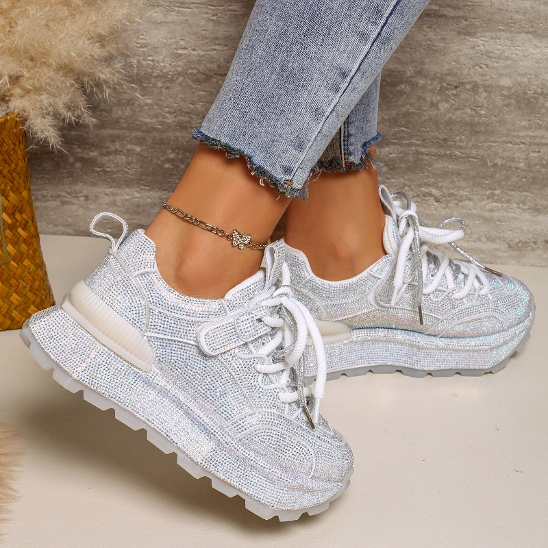 Womens Full Diamond Fashion luxury Sneakers Spring and Autumn New Round Toe Lace-up Non-slip Platform Sneakers High quality Casual Shoes Shining Night - view 4
