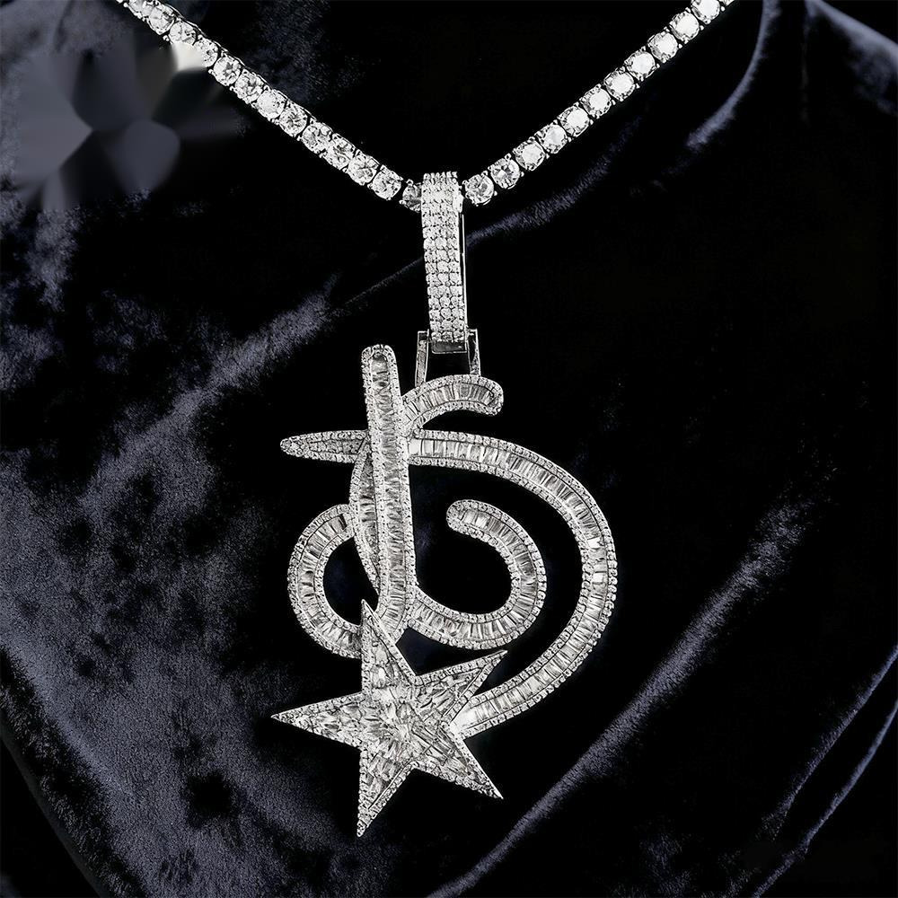 Hip-hop Five-pointed Star Pendant Gold Plated Inlaid with Gold Moissanite Link Chain Jewelry Creative Boutique for Men Women - view 6