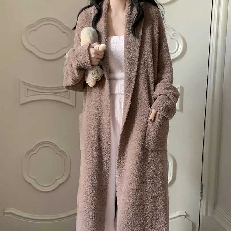 Lounge Women's Sleep Soft Coral Fleece Striped Open Cardigan Belted Long Sleeve Cute Robe Loose Sleepwear Home Clothes for Women Youth All Season - view 4