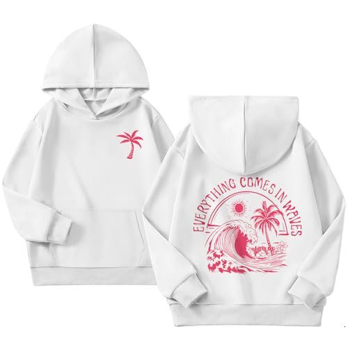 hot selling POD custom California-style wave-print hoodie with palm tree design, loose-fitting street casual pullover
