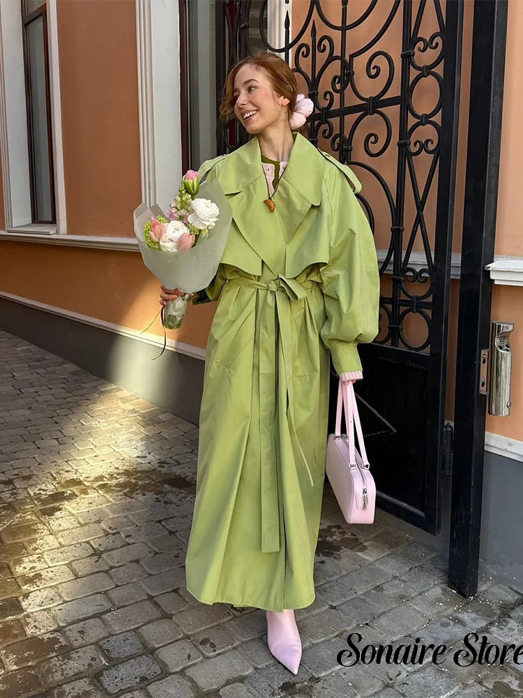 Women's Windproof Trench Coat Chic Long Sleeve Loose Fit Overcoats Stand Collar Long Jackets 2026 Lady Street Fashion Outerwears 260924