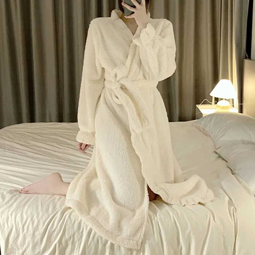 Lounge Women's Sleep Long Sleeves Coral Fleece Sleepwear Ruffle Sweet Winter Flannel Night-robe Home Wear Thicken Warm Pajamas Robe Women Sleepwe - view 3