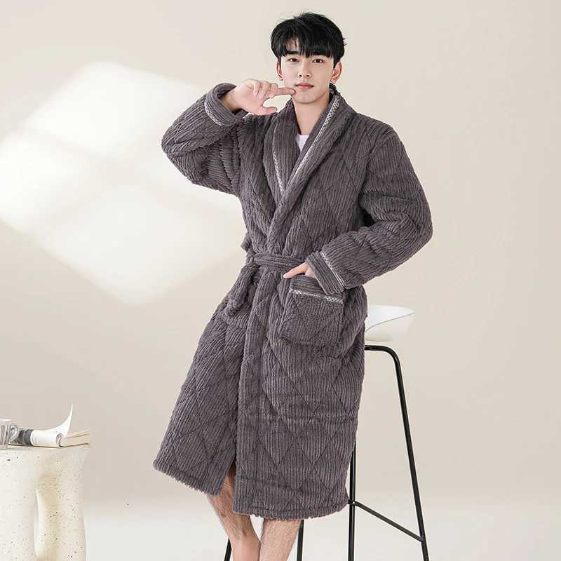 Sleep Lounge Women's Winter Robe Thick Warm Men's Flannel Knit Quilted Robe Long Sleeve Comfortable Soft Solid Causal Male Bathrobe M-XXXXLC - view 6
