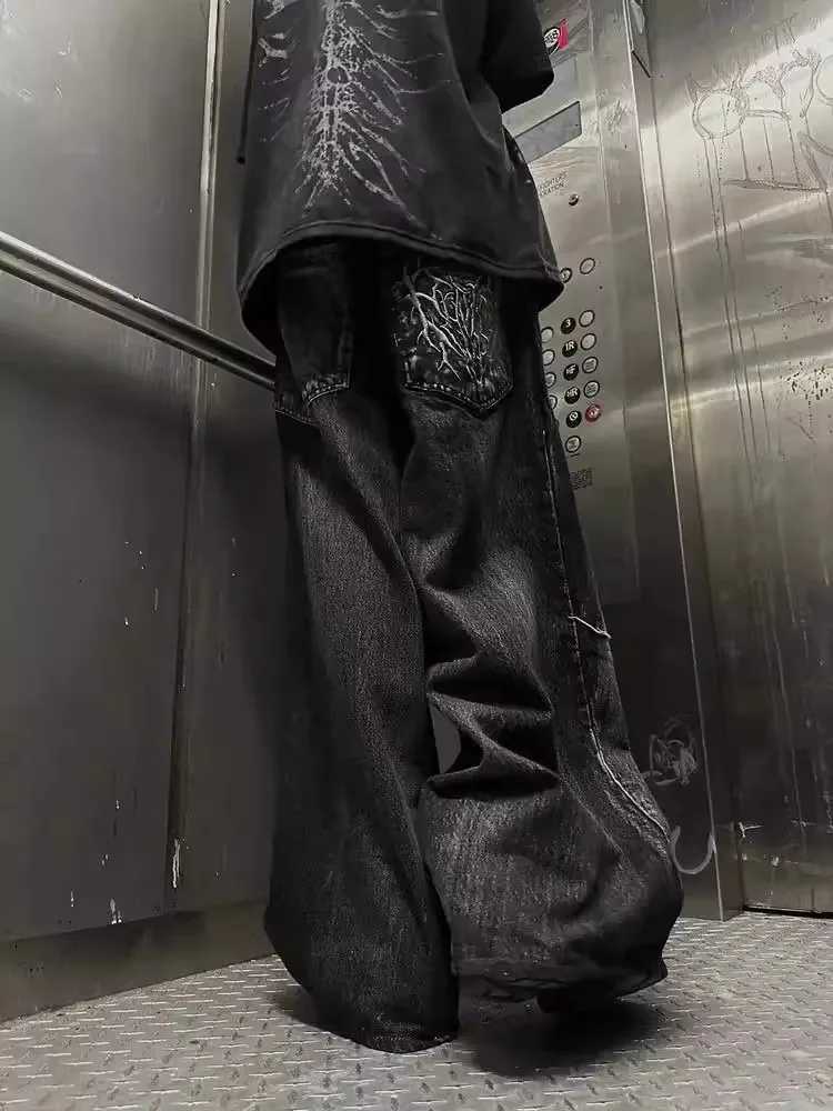 Men's Jeans High Street Mopping Pants Spider Embroidered Patch Hip Hop Streetwear Gothic Retro Oversized Baggy Fit Unisex Y2K Phantom Jeans H2609 - view 3