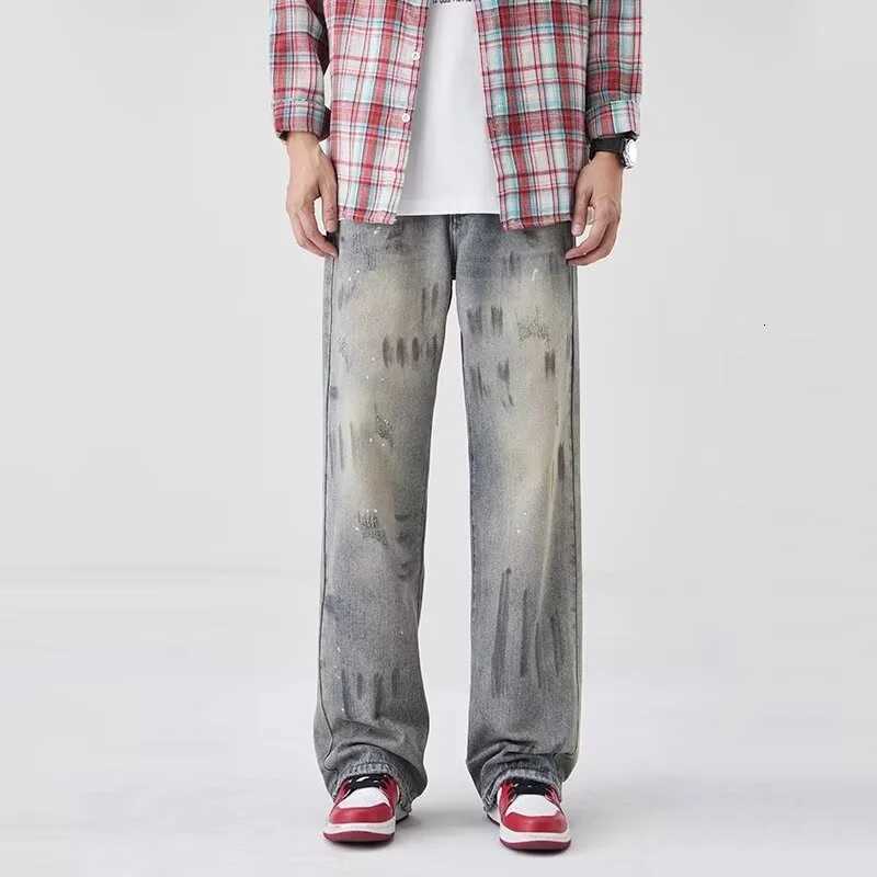 Men's Jeans Spring Men's Graffiti Printed Straight Leg Jeans High Street Fashion Ripped Baggy Denim Pants 2026 New Hip Hop Retro Y2K Jean H2 - view 4