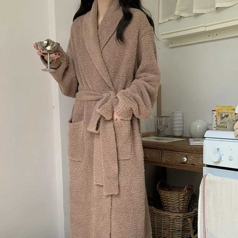 Lounge Women's Sleep Soft Coral Fleece Striped Open Cardigan Belted Long Sleeve Cute Robe Loose Sleepwear Home Clothes for Women Youth All Season - view 3