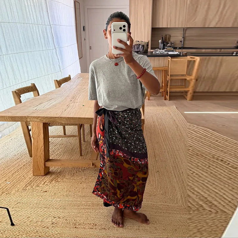 Printed Women's Midi Skirt Wrap Skirt Side Button Wrap Around Skirt Oil Painting Floral Skirt Daily Fashion Wear 260923 - view 5