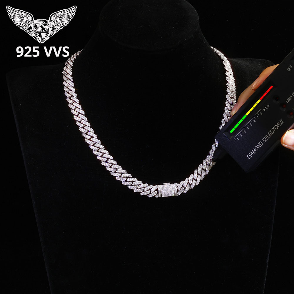 925 Silver 10mm 2 Rows Moissanite Cuban Link Chain Bling Iced Out Pass Diamond Tester VVS Sterling Silver VVS Necklace - view 4