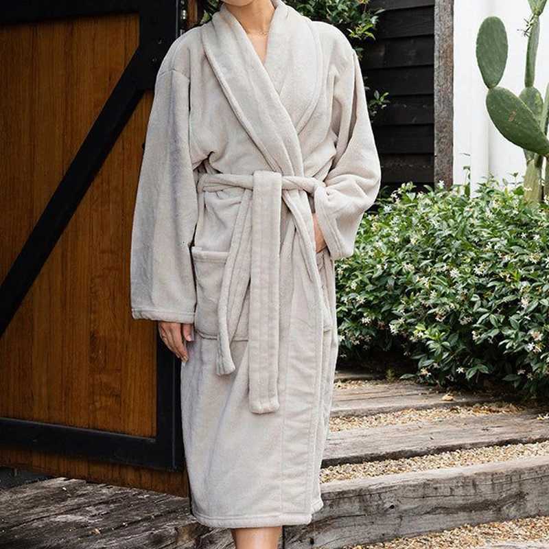 Sleep Lounge Women's Autumm Winter New Flannel Robe Kimono Gown Sleepwear Men's Thicken Warm Stripe Bathrobe Home Clothes Coral Fleece Loung - view 7