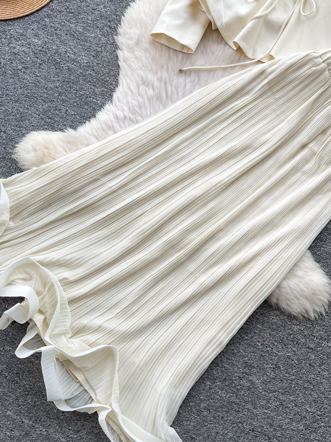Elegant Embroidered Heavy Work V-Neck Jacket High Waist Pleated Skirt Two-Piece Set for Women Autumn Season Fashion Outfit - view 4