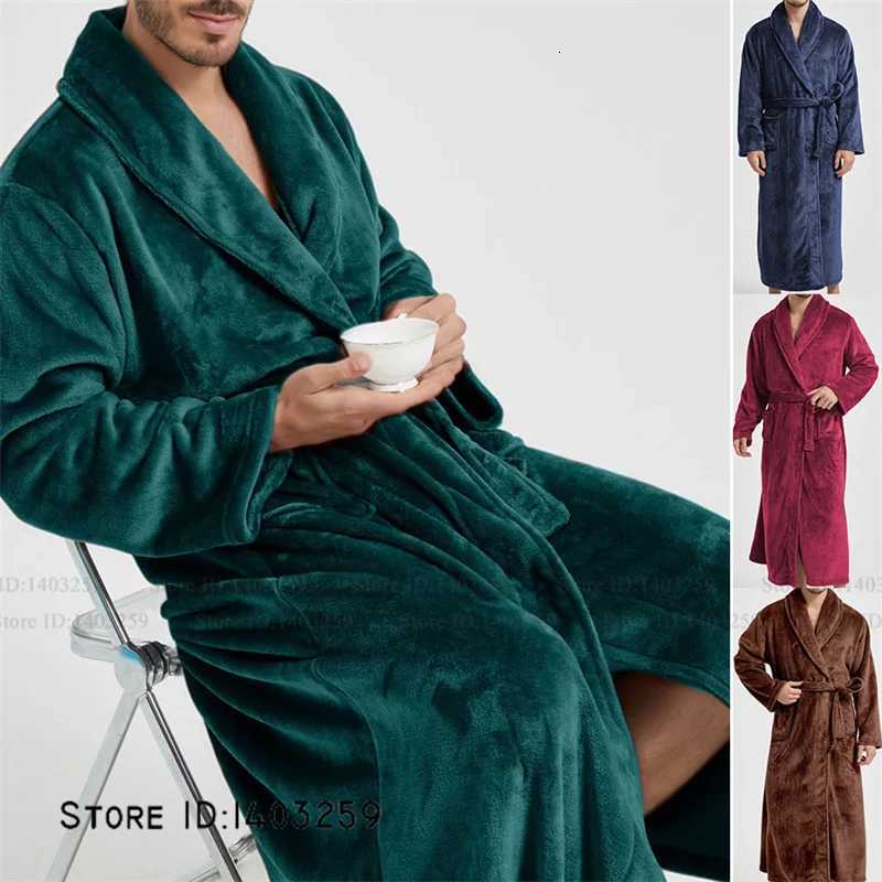 Sleep Lounge Women's Winter Thicken Flannel Long Robe Couple Sleepwear Kimono Bathrobe Gown Loose Casual Male Homewear Nightwear Coral Fleece Paj