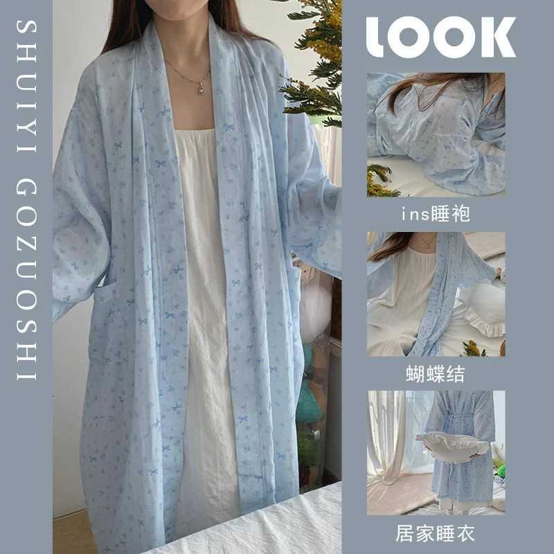 Sleep Lounge Women's Women Spring Autumn Butterfly Print Robe Girls Student Loose Loungewear Woman Soft Long Pajamas Teenage Ladies Casual Nightg