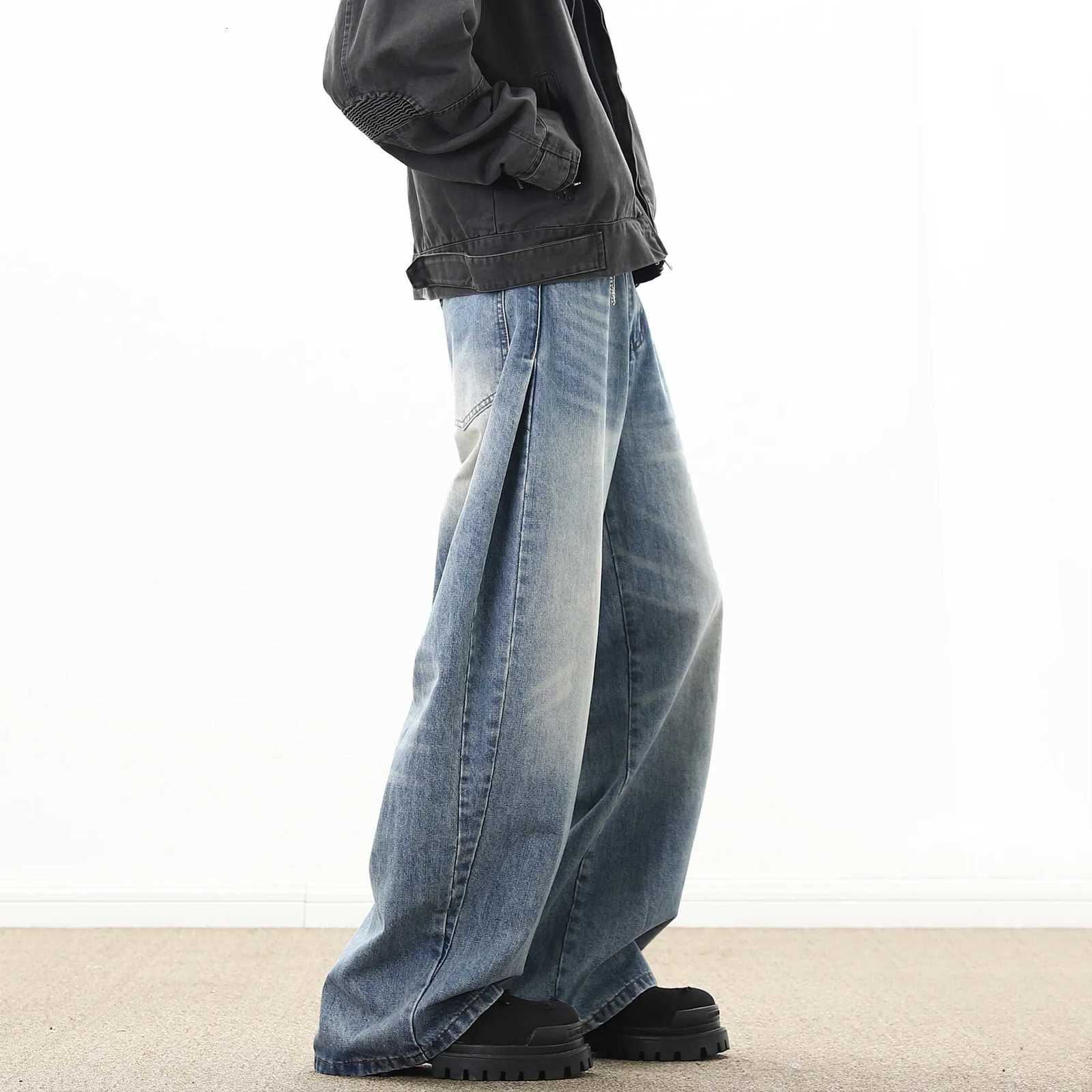 Men's Jeans American Style Vintage Casual Wide-leg Mopping Jeans Men Loose Denim Trousers Neutral Jeans Streetwear Men Women Jeans Pants H260924 - view 6