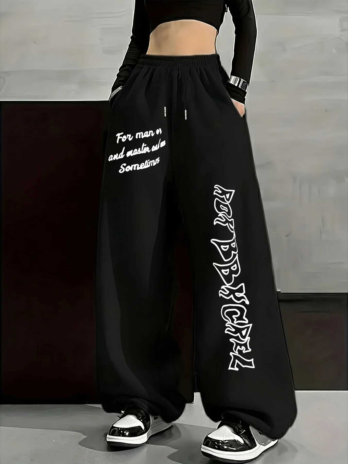 Men's Pants Street English Slogan Pattern Print Casual Sports Straight Leg Pants Elastic Waist dr1 Wide Leg Pants Women's Clothing D260924