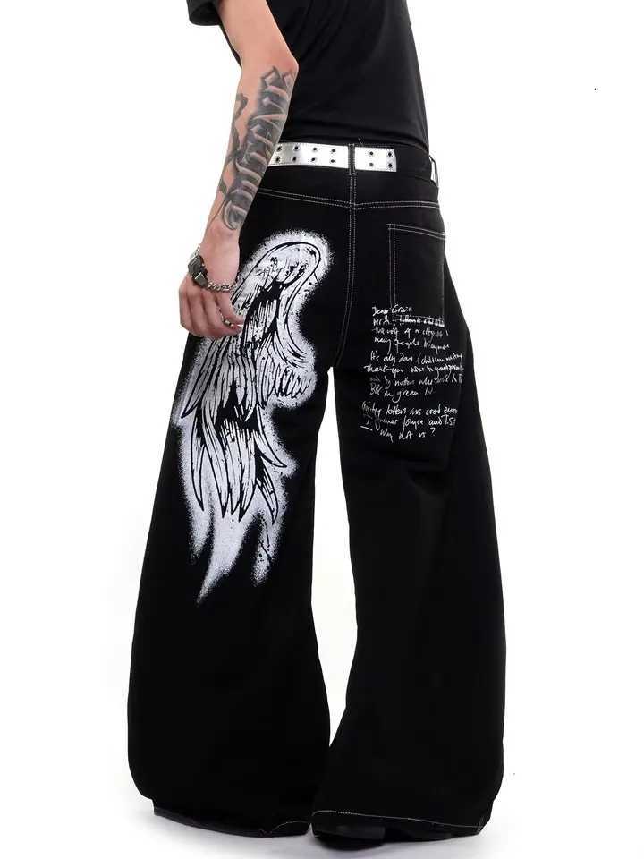 Men's Jeans Loose Straight Leg Jeans Men's Streetwear Gothic Angel Wings Print Hip Hop Y2K Denim Large Size Jeans Casual Wear H260924 - view 3