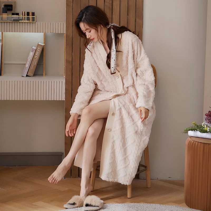 Lounge Women's Sleep Women Winter Plush Lengthened Shawl Bathrobe Home Clothes Long Sleeved Robe Coat Female Thick Coral Fleece Elegant Dressing  - view 7