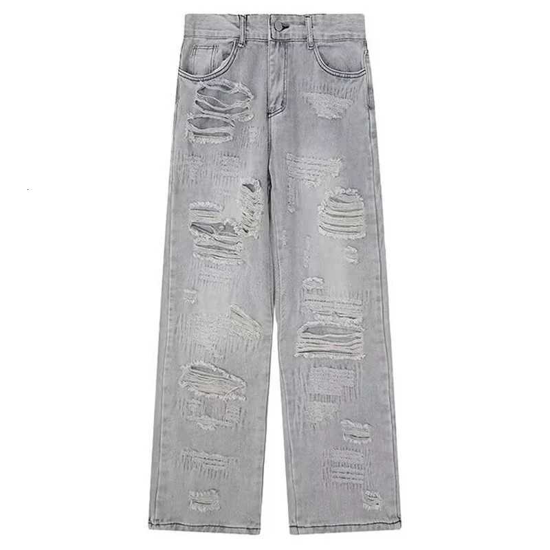 Men's Jeans 2026 Autumn Hip Hop Fashion Straight Leg Flared Jean For Men Distressed Ripped Baggy Jeans Patchwork Y2K Streetwear Denim Pants H2609 - view 4