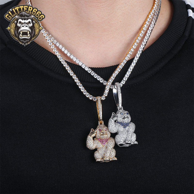 New Hip-hop Three-dimensional Monkey Pendant with Moissanite Inlay Trendy Hip-hop Design Necklace