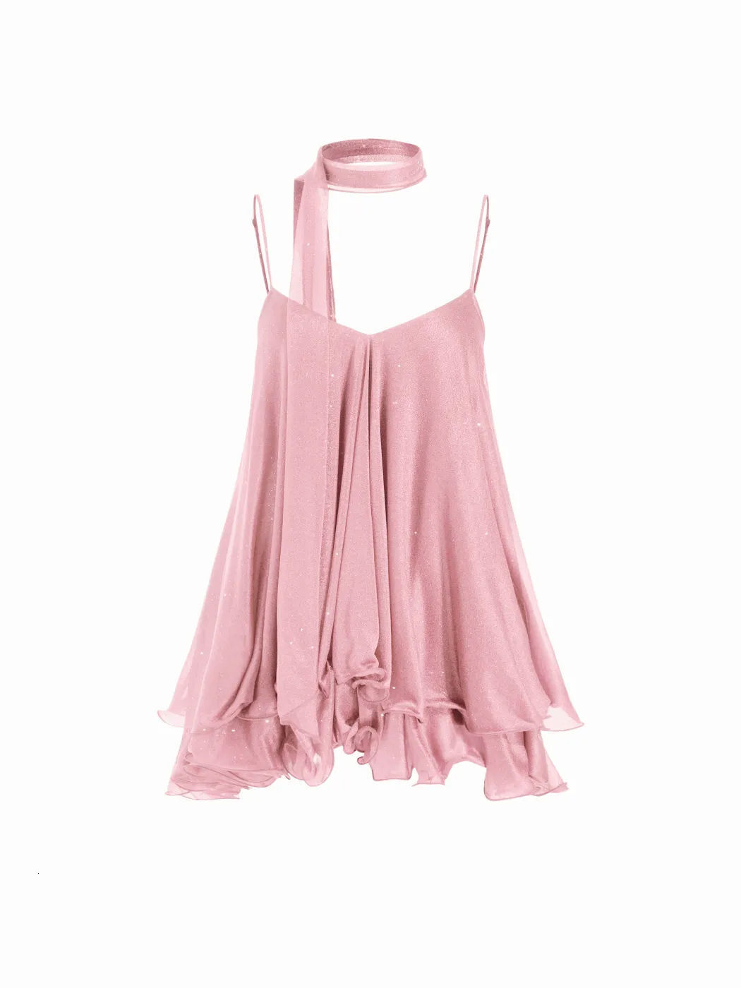 European American cross-border bestseller: shimmering chiffon strap-neck with ribbons ruffles, loose-fitting short dress for dates and parties - view 6