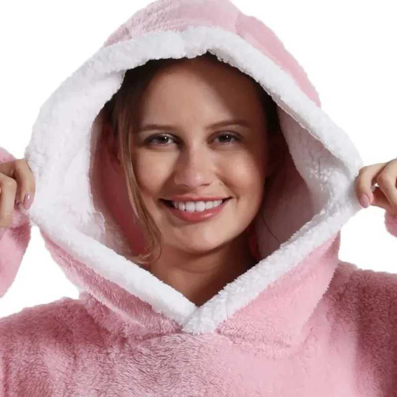 Lounge Women's Sleep Winter Extra Long Wearable Hoodies Blanket Adult Warm Pullover Sweatshirt Oversized Fleece Hooded Blanket with Sleeves RobeC - view 4