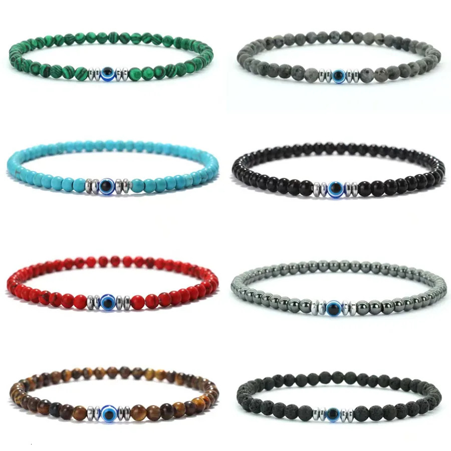 Simple Turkey D Bracelet Men Women 4mm Natural Turquoises Hematite Obsidian Stone Elastic Braclet Meditation Homme Joias 260924