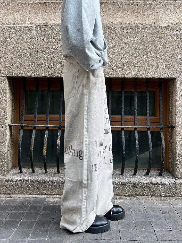 2026 Cyber Y2K Streetwear Letter Printed White Baggy Jeans Pants For Men Clothing Cotton Gothic Long Trousers Pantalones Hombre 260923 - view 5